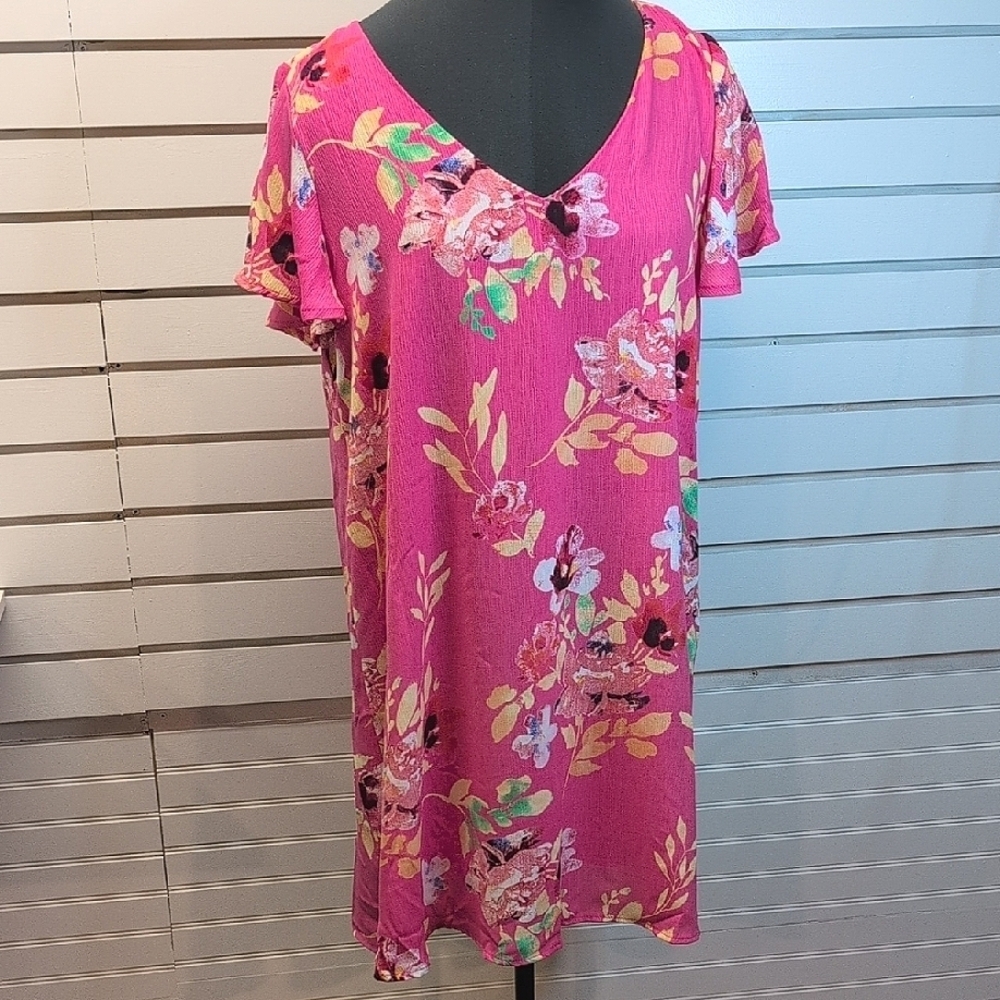 Lee Lee's Forest NYC Pink Floral Mini Shift Dress Large- NWT